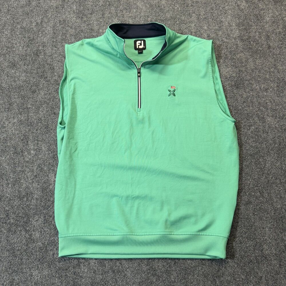 FootJoy Golf Vest Mens M Green Memorial Tournament 13 Flag Half Zip Stretch FJ